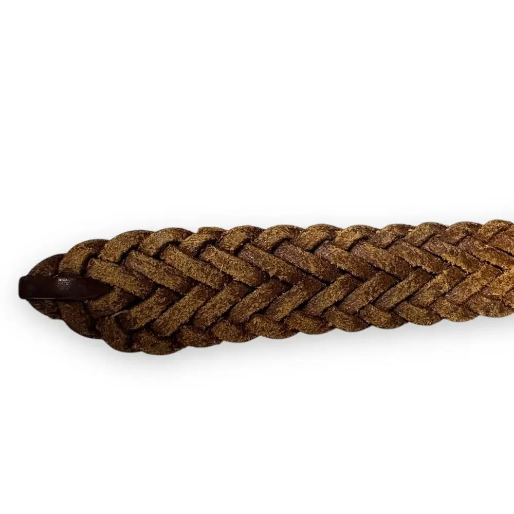 Vintage Braided Leather Belt Brown Leather Buckle Oil Tanned Cowhide Mens 38-95